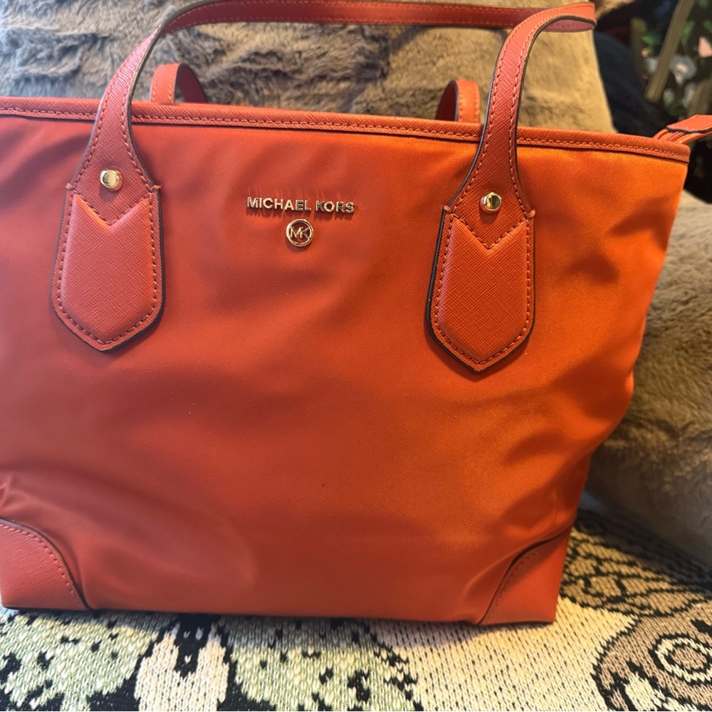 Michael Kors Orange Structured Tote Bag with Gold Accents